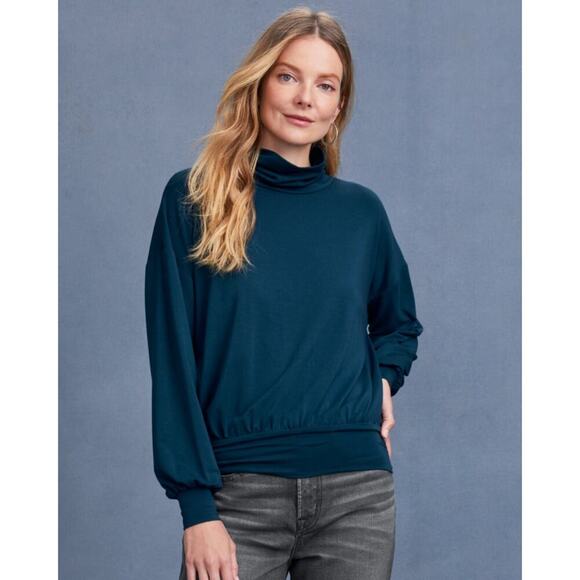 Garnet Hill Comfort Jersey Turtleneck in Turquoise - Picture 1 of 11